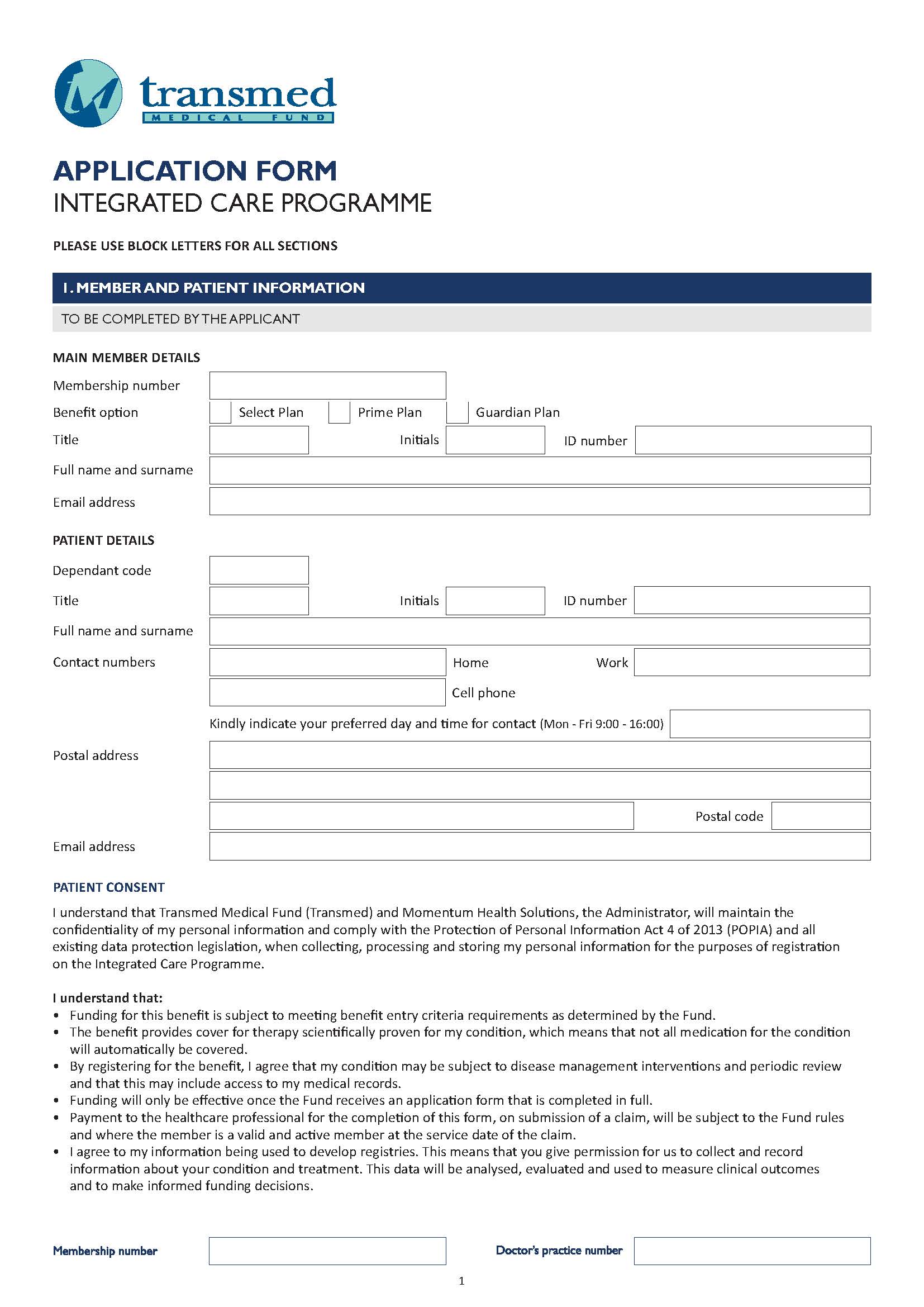 Integrated Care Programme application form